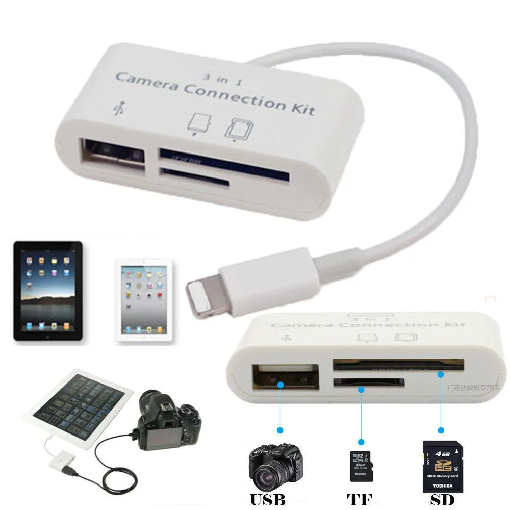 

USB Card Reader Micro SD Camera DSLR Link Adapter for iPad,iphone X 8 7 6 5 iOS 12