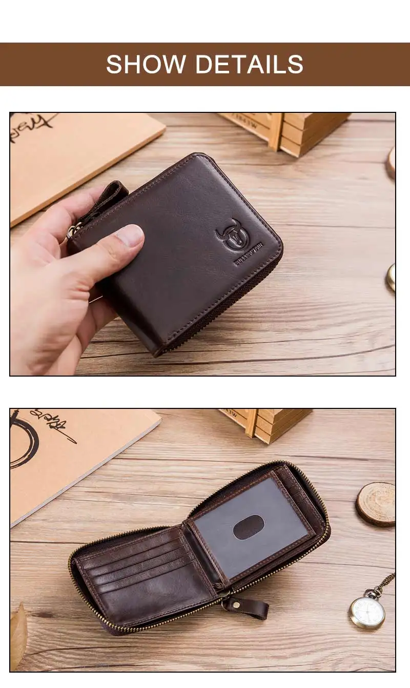 BULLCAPTAIN мужской кошелек из кожи RFID, брендовый кошелек, Ретро стиль, мужской короткий кошелек для монет, кошелек на молнии, держатель для карт, кошелек