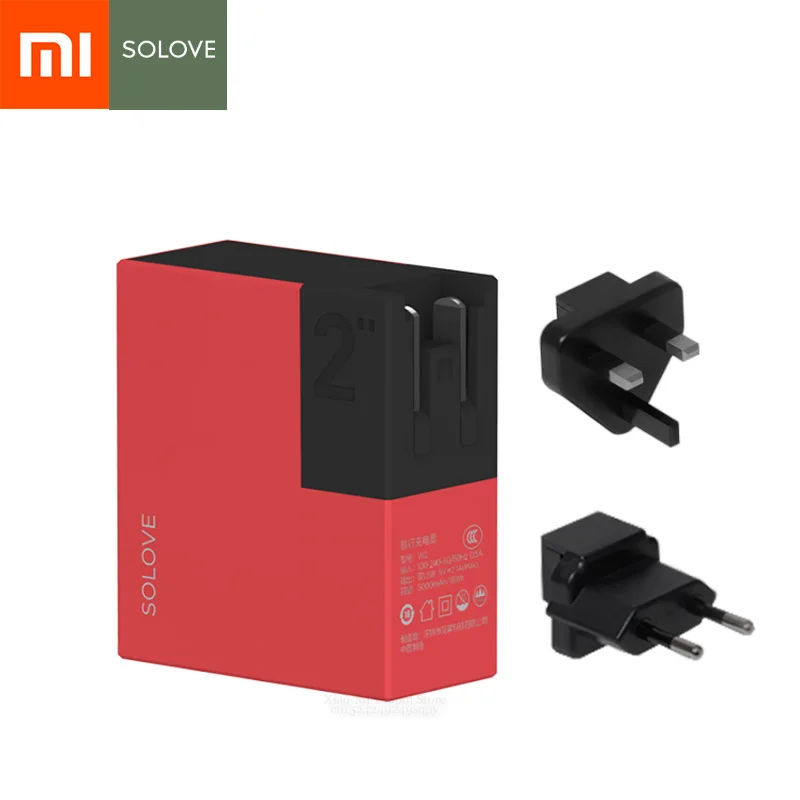 Xiaomi Mijia SOLOVE 2 в 1 дорожное зарядное устройство и внешний аккумулятор 5000 мАч портативный универсальный штепсельный разъем США ЕС Великобритания компактный дизайн адаптер