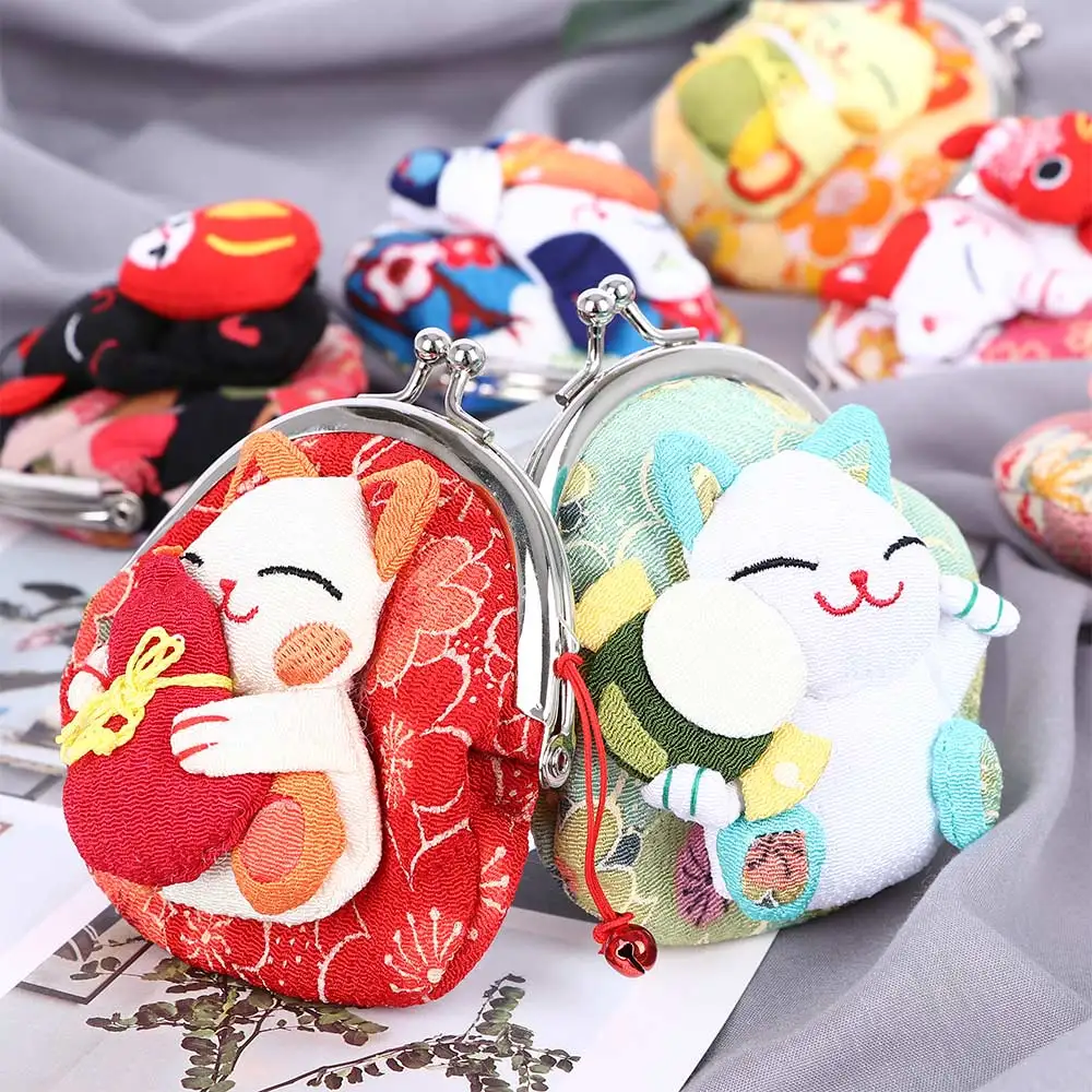 1 шт., кошелек для монет в японском стиле, каваи, мультяшное кимоно, Lucky Cat, тканевый кошелек, чехол для детей, Детский держатель для карт, ключей, денег