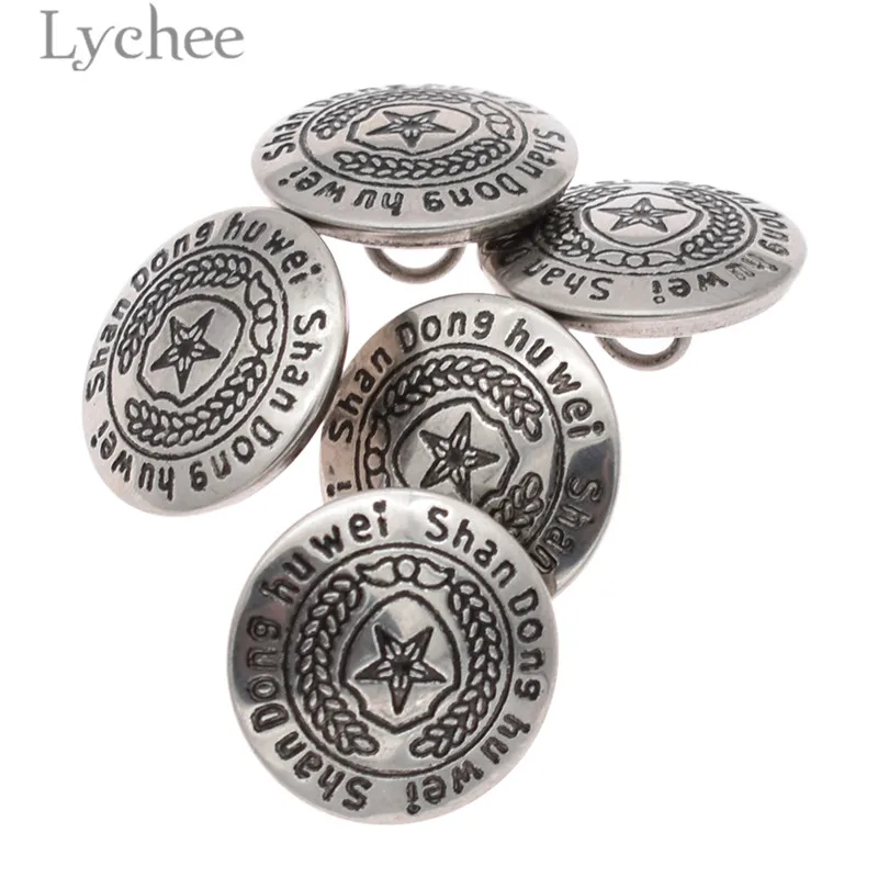 Lychee Life 5 шт 15 мм/21 мм резной в виде звезды металлические кнопки серебристого цвета