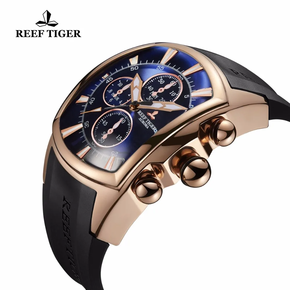 Спортивные мужские часы Reef Tiger/RT с хронографом водонепроницаемые синим