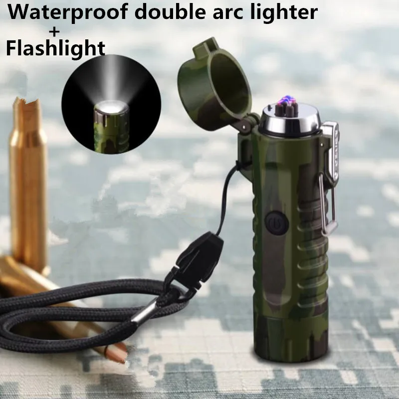 USB зарядка Водонепроницаемая плазменная зажигалка и фонарик двойная дуга для