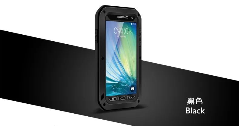 Водонепроницаемый алюминиевый металлический чехол Love Mei Life для SAMSUNG Galaxy S6 S7 Note 3 4 5 A3 A5 A7 A8000 A9 Alpha Cover - Цвет: Black