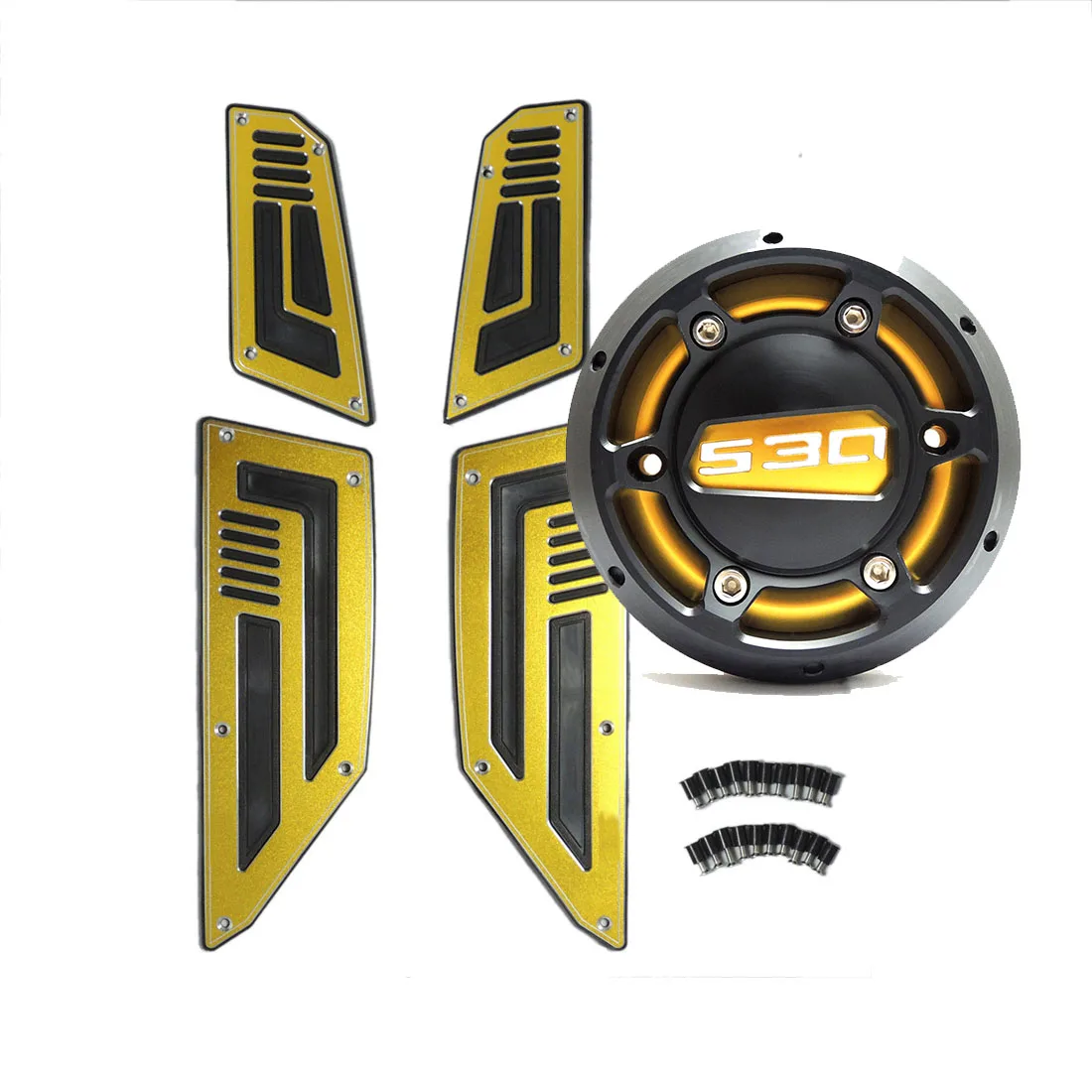Gold KEMiMOTO TMAX 530 2013 Аксессуары для двигателя статора Крышка протектор и 1 комплект подставка для ног для Yamaha T-MAX Tmax 530 2012 - Цвет: Gold
