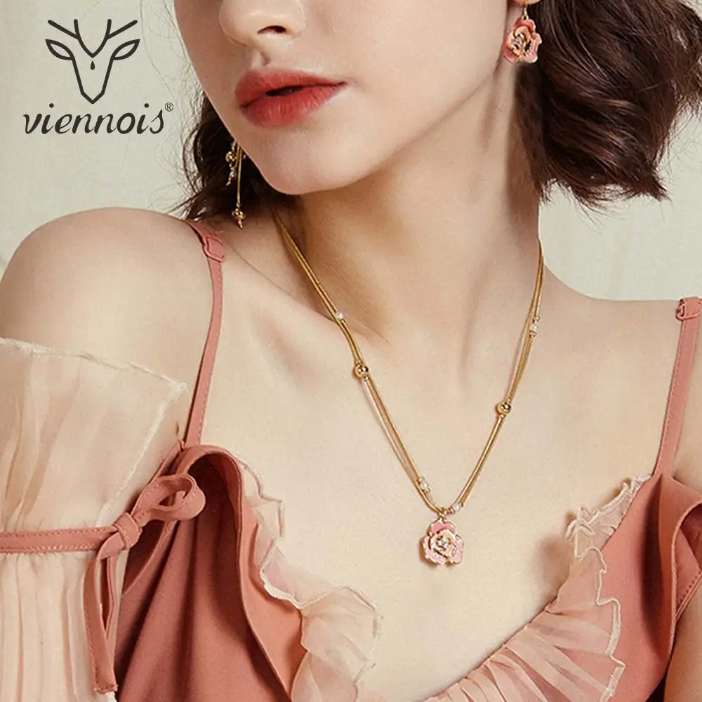 Viennois, модное ювелирное изделие, розовое золото, цветок, стразы, подвеска, ожерелье, кристалл, золотой цвет, цепь с искусственным жемчугом, ожерелье s