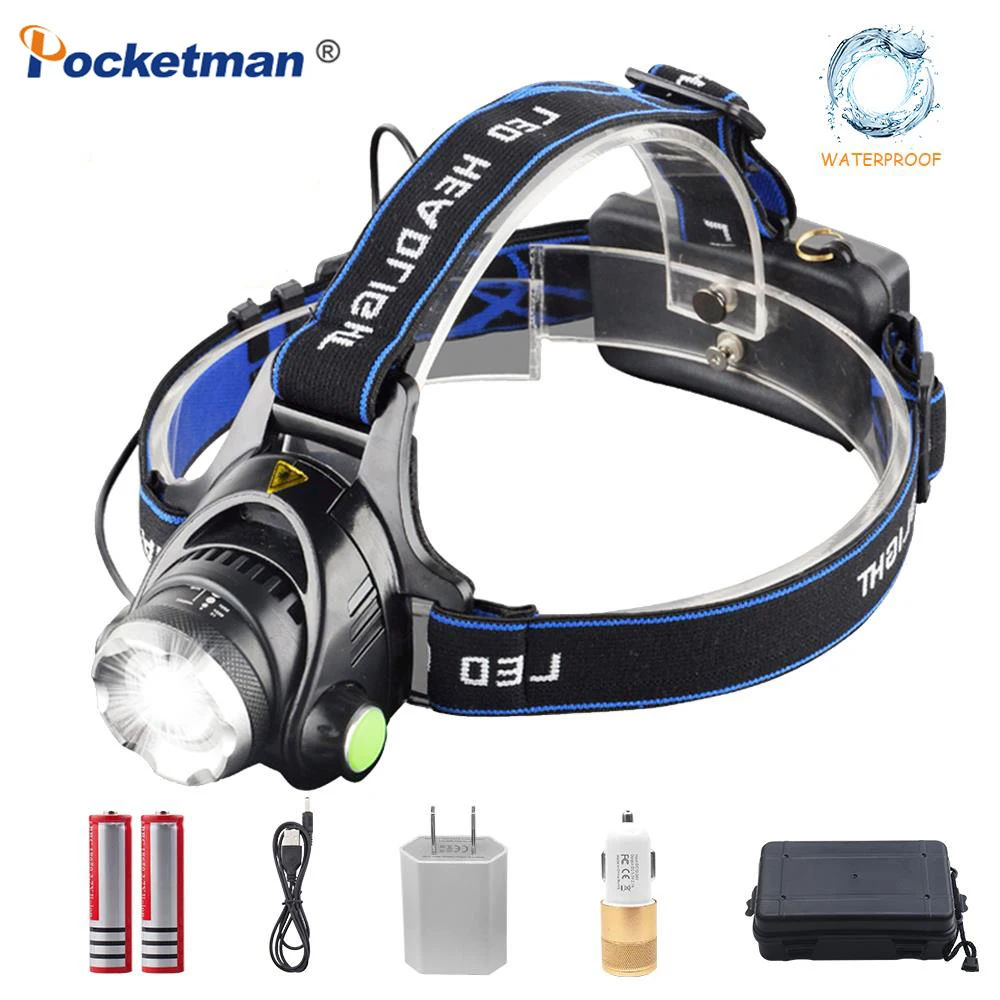 POCKETMAN T6/L2 8000 Люмен светодиодный налобный фонарь с масштабированием, водонепроницаемый Головной фонарь, перезаряжаемый фонарик, налобный фонарь, Новинка - Испускаемый цвет: Package D