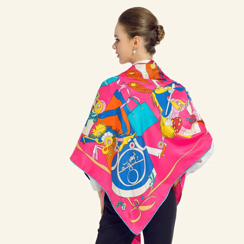 Twill Silk Women Scarf European Fashion Bags Ribbons Print Square Scarves 130*130 cm Brand High Quality Gift Luxury Shawl | Аксессуары