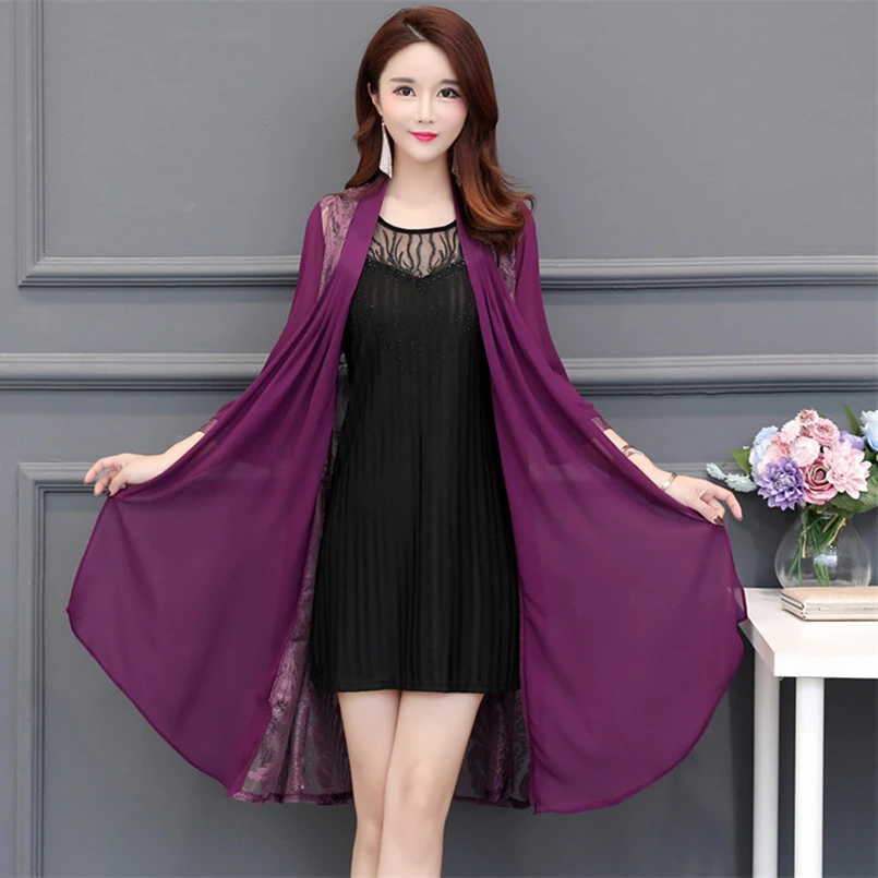 Изящный женский фиолетовый черный кружевной кардиган с нашивкой женская