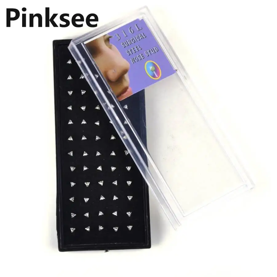 

60pcs/set Crystal Rhinestone Nose Ring Fashion Body Jewelry Nose Studs Stainless Surgical Nose Piercing Stud Wholesale