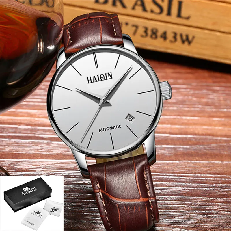 All-white-L HAIQIN, модные часы для мужчин, мужские часы, Топ бренд, автоматические/механические мужские часы, турбийон, водонепроницаемые мужские наручные часы - Цвет: All-white-L