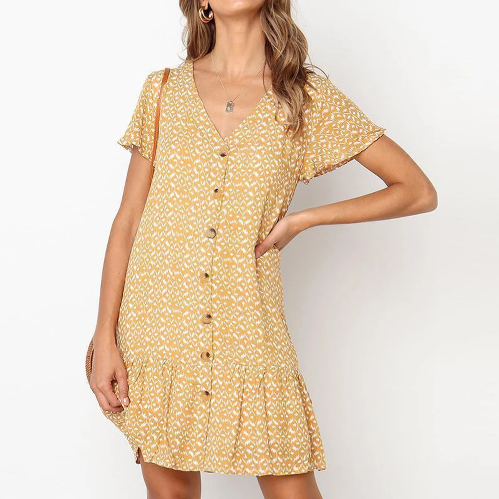 

Women's V-neck Ruffles Mini Dress Polka Dot Short Sleeve Summer Dress