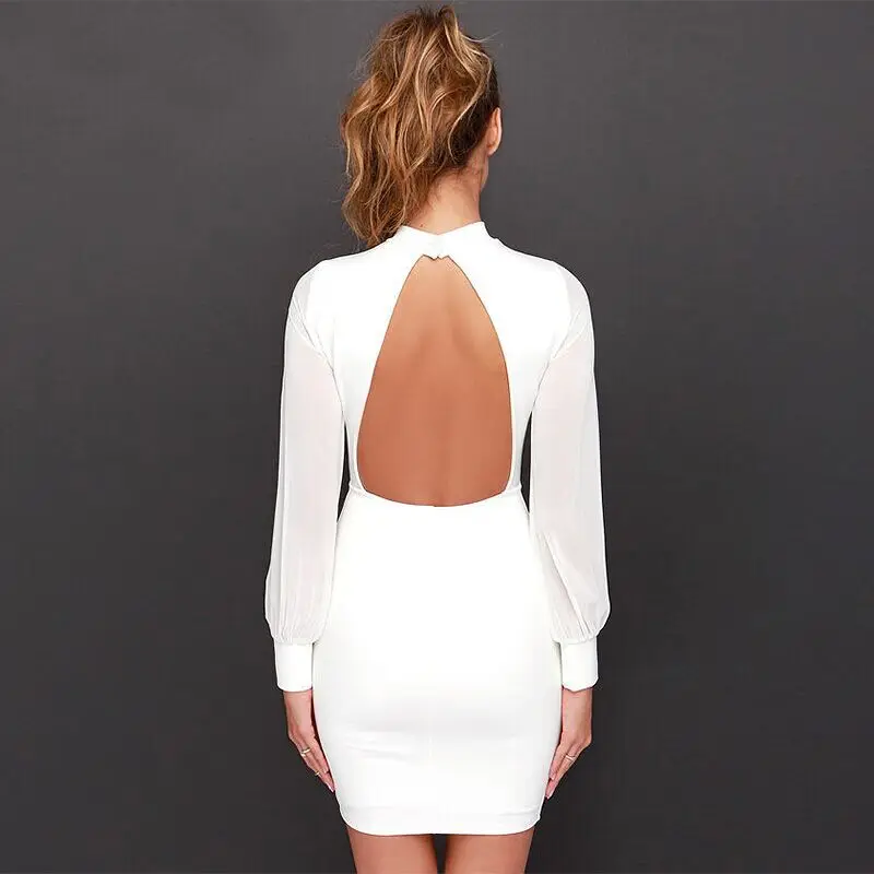 2019 г. пикантные спинки для женщин с длинным рукавом сетки лоскутное офисное мини