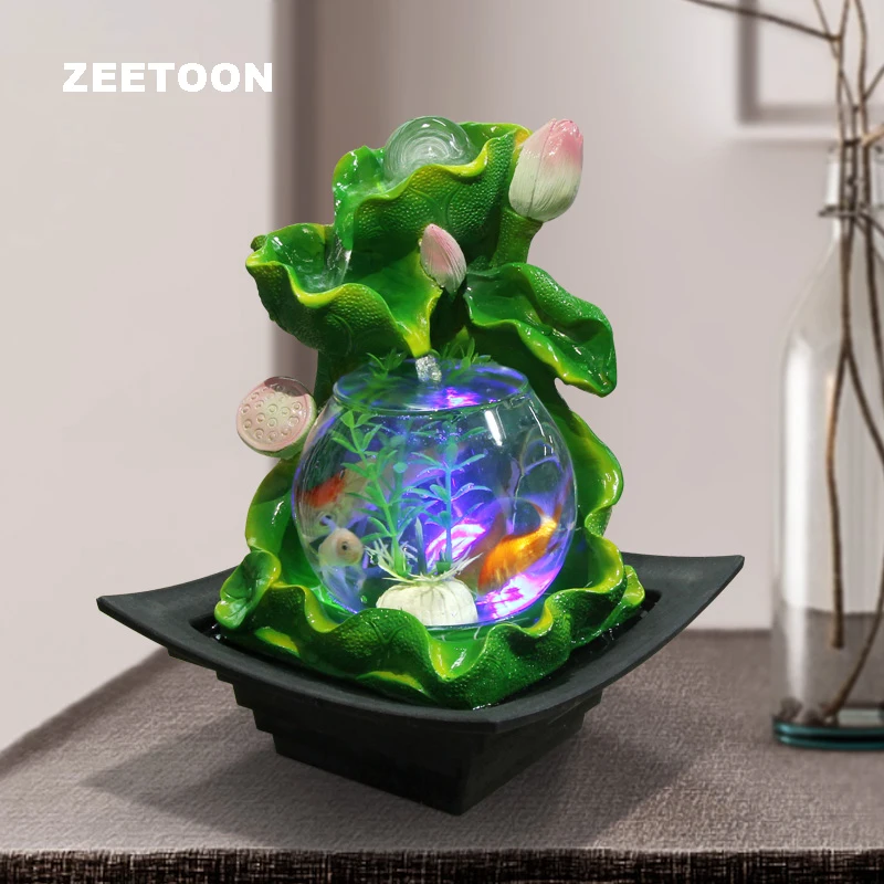 melhor 110-240 V Feng Shui Ornamento Fonte De água De Lótus Led Tanque De Peixes De Vidro Sorte Bola De Cristal água Características Vaso De Flor Presente De Casamento