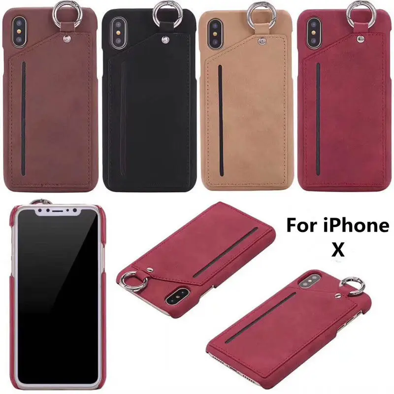Гладить кольцо висит Coque чехол для Apple IPhone X Мода PU кожа Слот карты на заднюю крышку