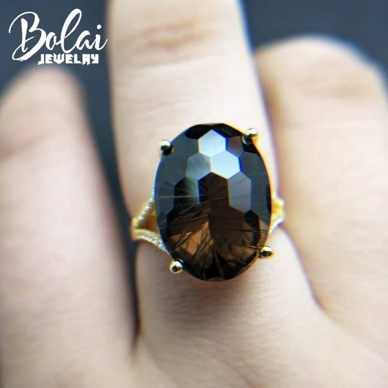 Bolaijewelry, натуральный oval13* 18 мм футбольный огранка дымчатый кварц драгоценный камень кольцо 925 стерлингового серебра ювелирные украшения хороший подарок для женщин