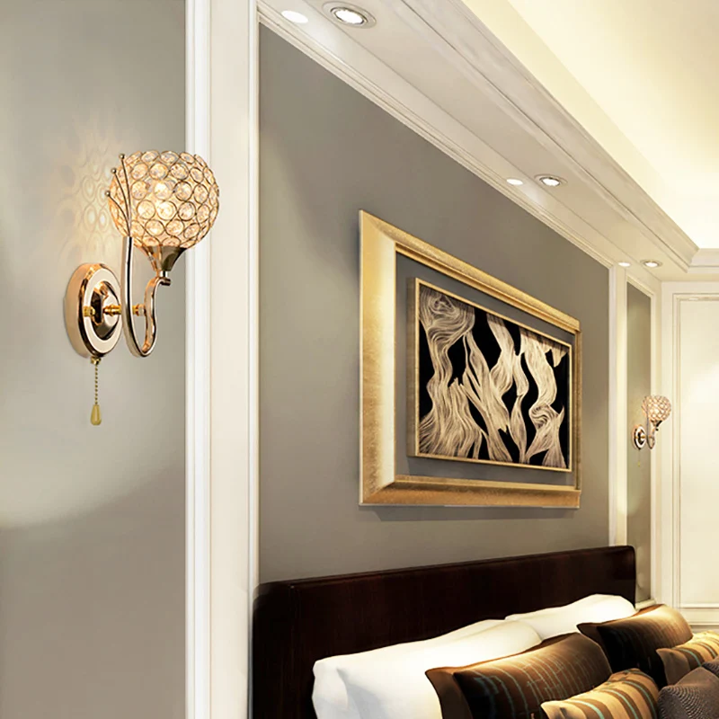 Круглый настенный светильник светодиодный с кристаллами для гостиной и спальни |