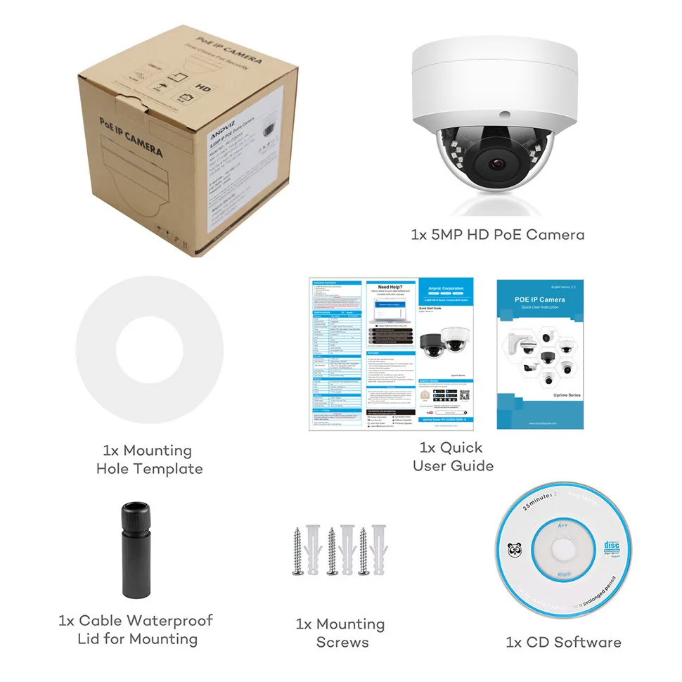 Anpviz(Hikvision совместимый) IPC-D250W-S 5 Мп купольная POE ip-камера с аудио домашней/наружной безопасности IR 30 м Открытый IP66 ONVIF DHCP