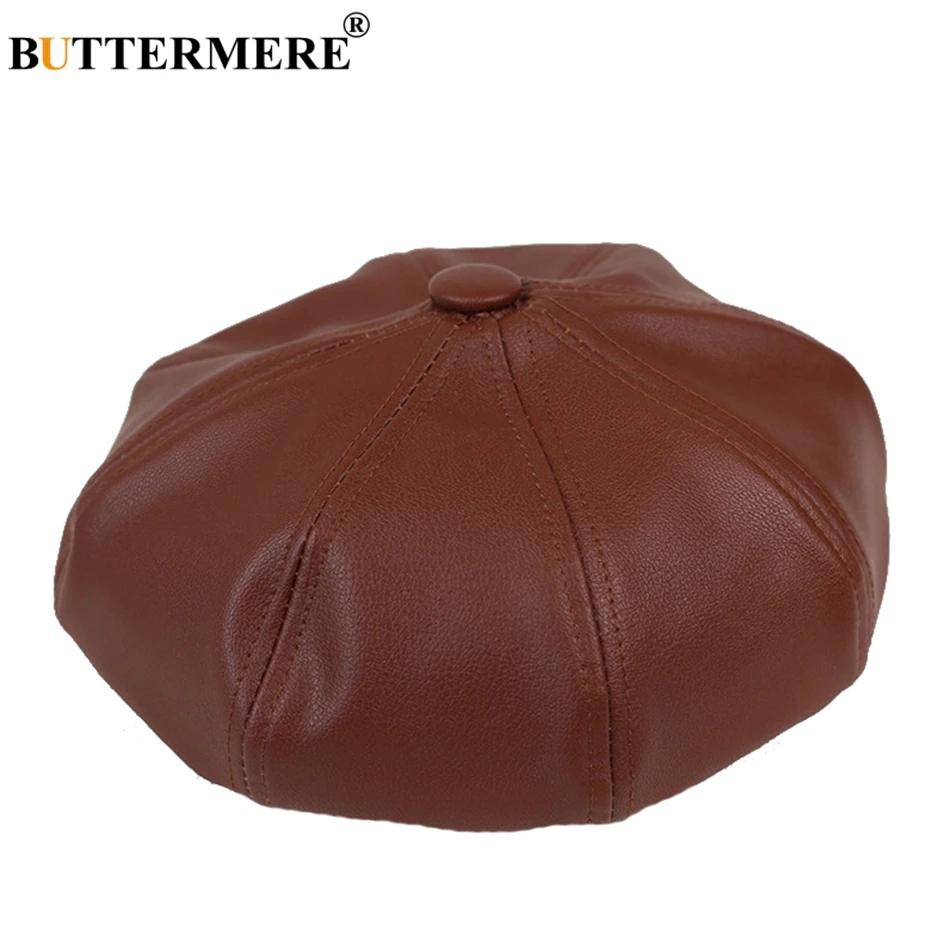 BUTTERMERE Кепка Newsboy из искусственной кожи, женская кепка Гэтсби, красная элегантная британская Мужская Весенняя Классическая винтажная Кепка для художников, плоская кепка s и головные уборы