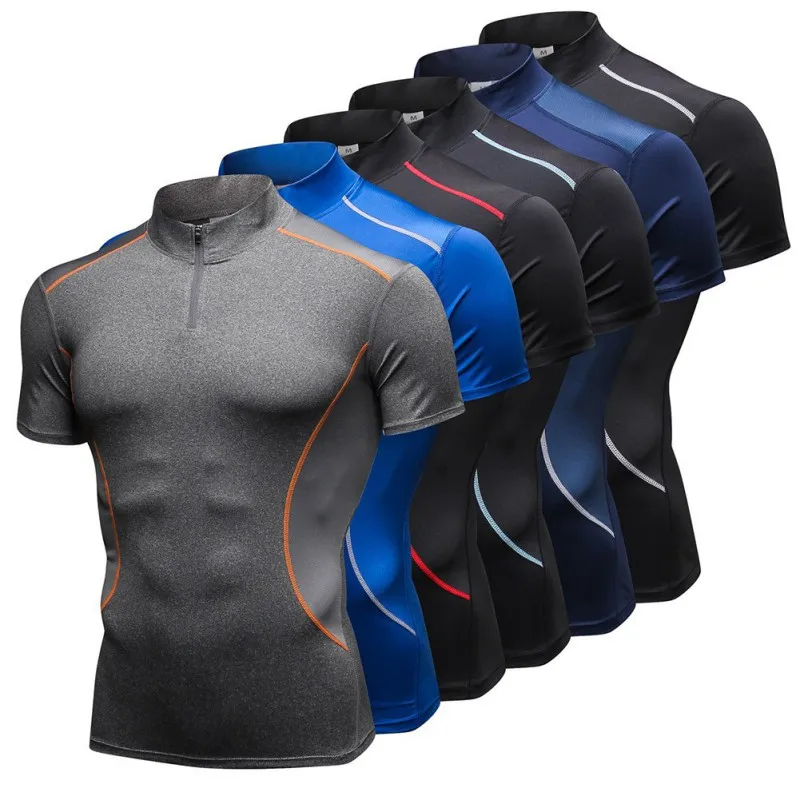 

Men Sports Short Sleeve Stretch T-Shirt Breathable Quick-drying Perspiration Tops For Outdoor Running Gym Fitness