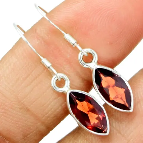 

Hand make Genuine Garnet Earrings, 100% 925 Sterling Silver, 32mm, 3G, AE0331