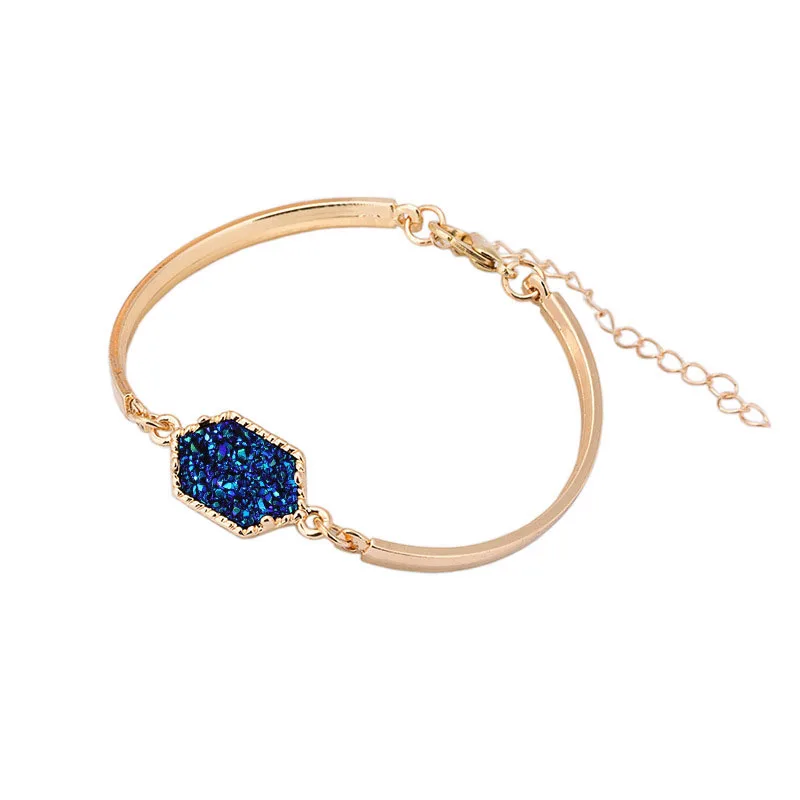 Gold Blue Брендовые, золотые, серебряные, овальные браслеты из смолы, друзы для женщин, дружба Quartze, очаровательные, модные браслеты, ювелирные изделия - Окраска металла: Gold Blue