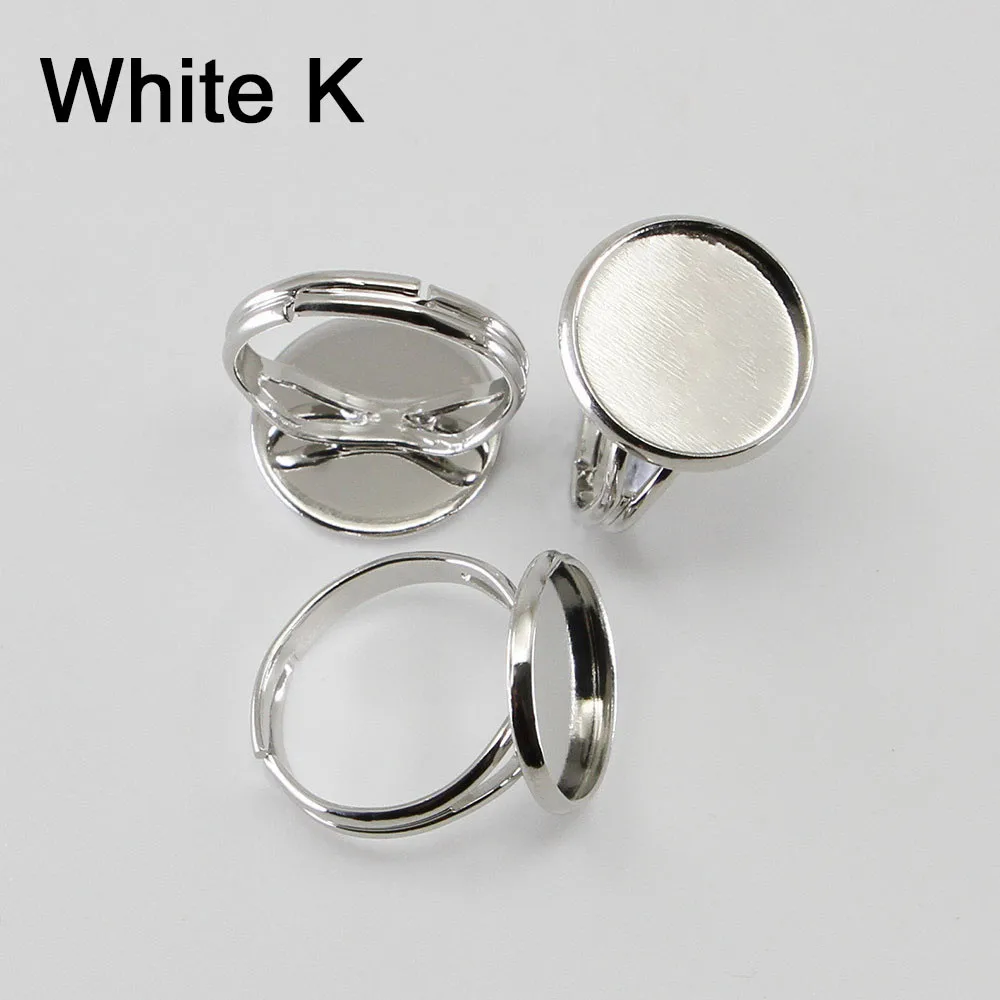 White K Color 10 шт./лот Регулируемый основа для кольца База Подходит диаметр, 10, 12, 14, 16, 18, 20, 25 мм стеклянные кабошоны кулоны в оправе лоток "сделай сам" для изготовления ювелирных изделий, кольцо - Цвет: White K Color