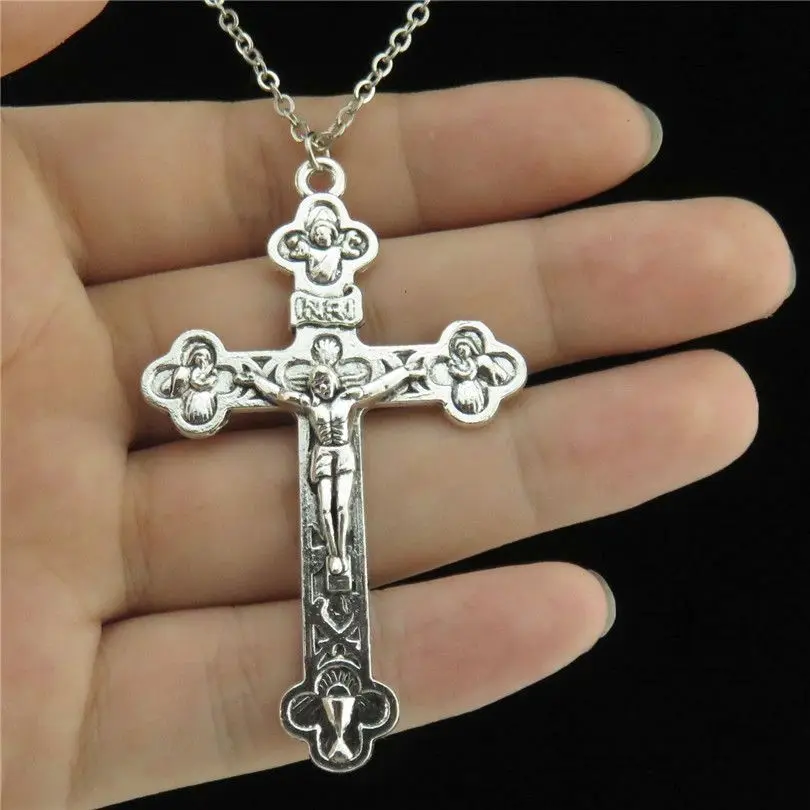 Серебряный чокер R1792 в стиле панк с крестом ангела Иисуса ожерелье для воротника