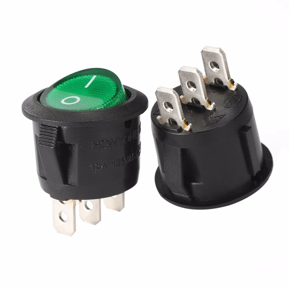 AC 250 V/10A 125 V/12A 3 Терминал SPST 2 положения I/O Вкл/Выкл тумблер Круглый кнопочный выключатель зеленая лампа с подсветкой