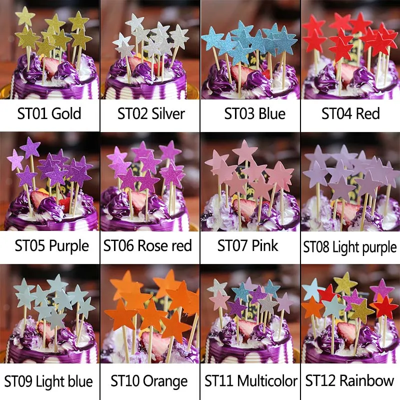 20 шт. блестящие цветные звезды топпер для торта карточка флаг кексов украшение на