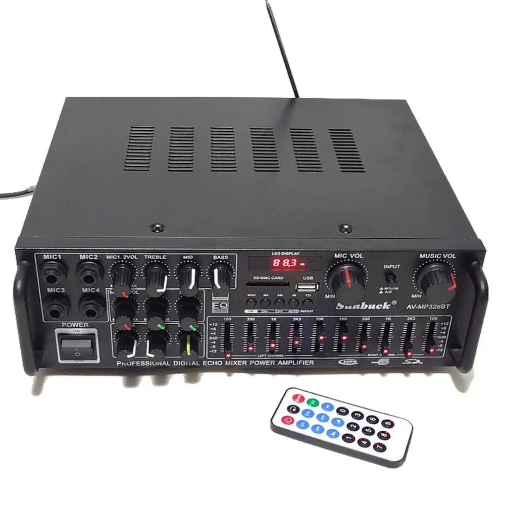 110 В 220 в 12 2 1 канала 200 Вт Высокая мощность Bluetooth FM USB MP3 караоке усилитель 10