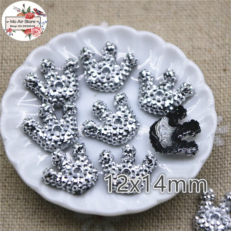 100 шт блестящее сердечко серебряного цвета/цветок/корона плоская спина кабошон