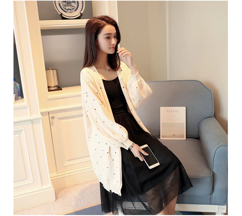 Женский кардиган средней длины весна-осень 2018 женский с длинным рукавом вязаный