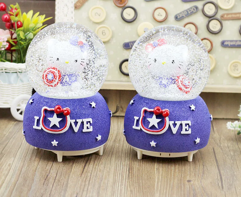 Hello kitty Светодиодный светильник музыкальная шкатулка в виде хрустального шара поворотный снежный шар музыкальные коробки поворотный карусель музыкальная шкатулка для принцессы подарок для девочки