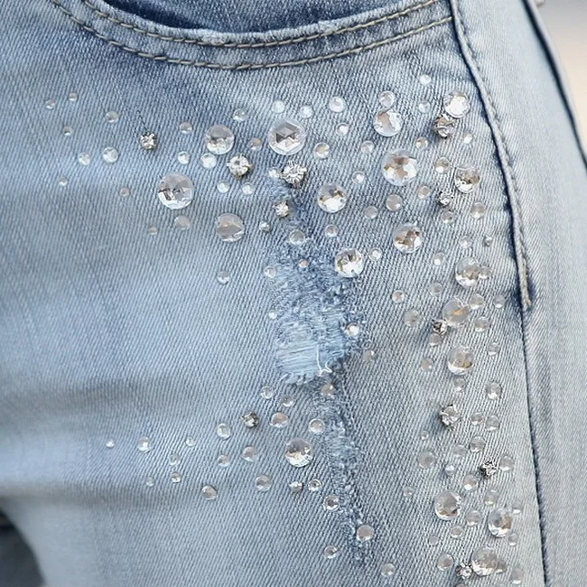 Новинка 2019 женские модные трендовые джинсы со стразами повседневные джинсовые