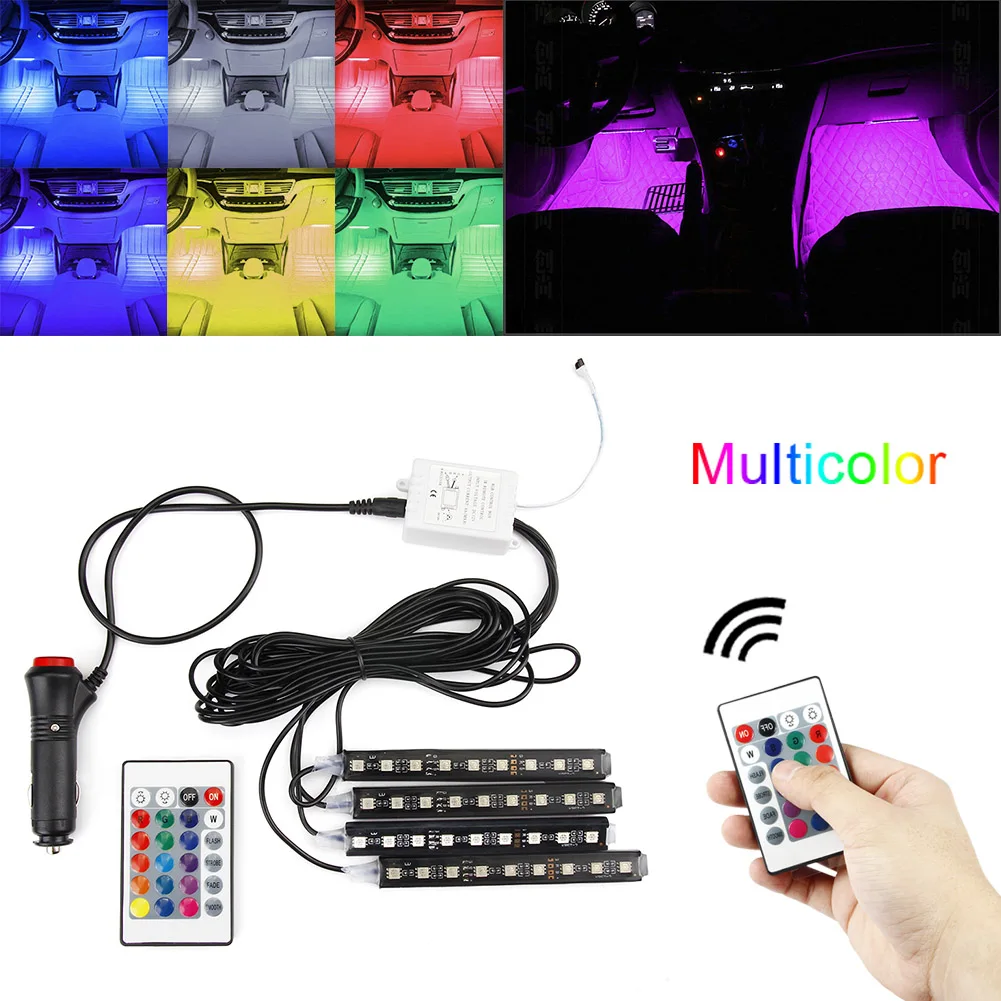 4 шт. Светодиодная лента RGB для автомобиля 16 цветов стайлинга декоративные