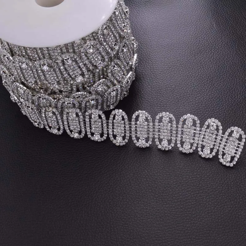 

10yards 3cm width Clothing glass Rhinestones Sew on Trimmings Bridal Wedding dress Decoration crystal Silver trim Accessories