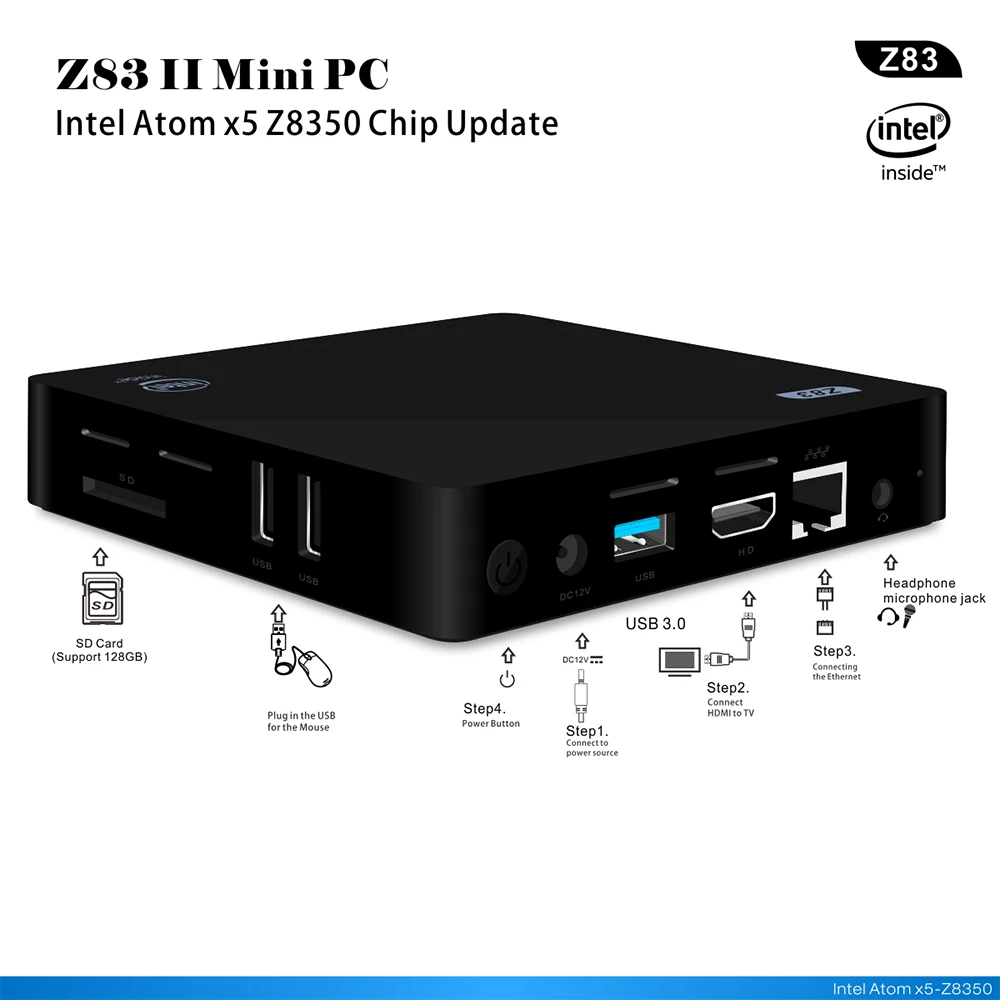 Z83II приставка 10 Мини ПК baytrail Z8350 TV box HD дисплей 2G 32 GB windows10 телеприставке Media Player