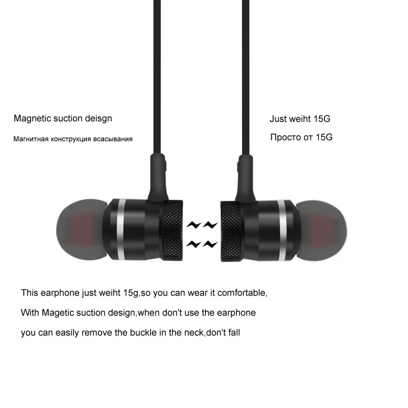 Беспроводные Bluetooth наушники магнитные спортивные с защитой от пота басовая