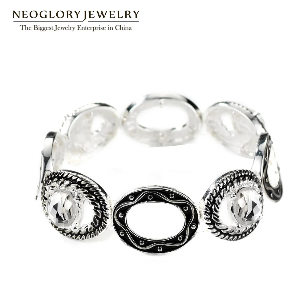 Neoglory горный хрусталь античный посеребренный Овальный стрейч браслеты для женщин