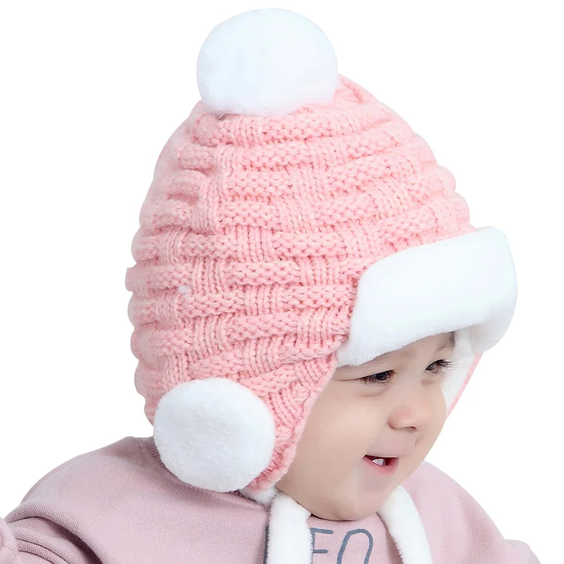 Velvet Ear Protect Baby Hat Warm Winter Infant Beanie Lace Up Boys Girls Knitted Soft Comfortable For | Детская одежда и обувь