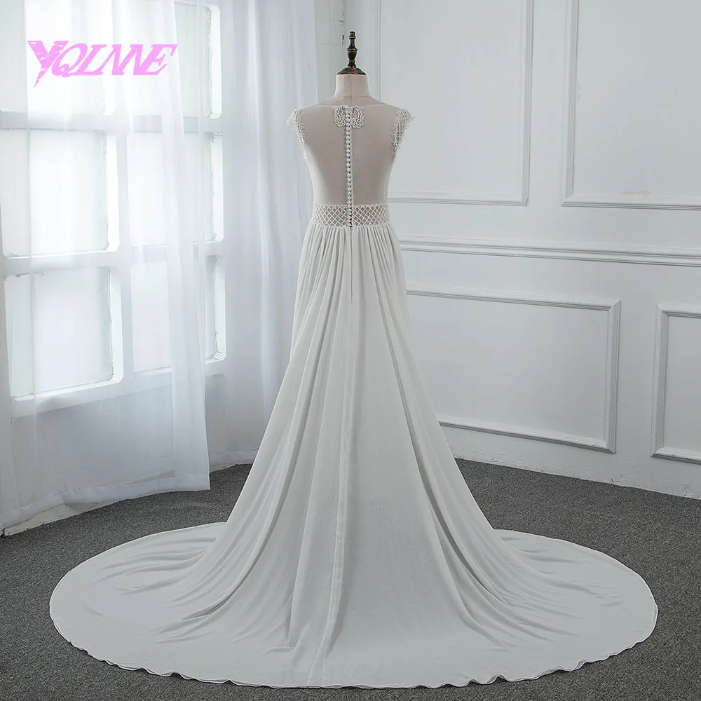 YQLNNE Robe De Mariee пляжное свадебное платье с вышивкой Иллюзия жемчужные бусины свадебное платье из шифона