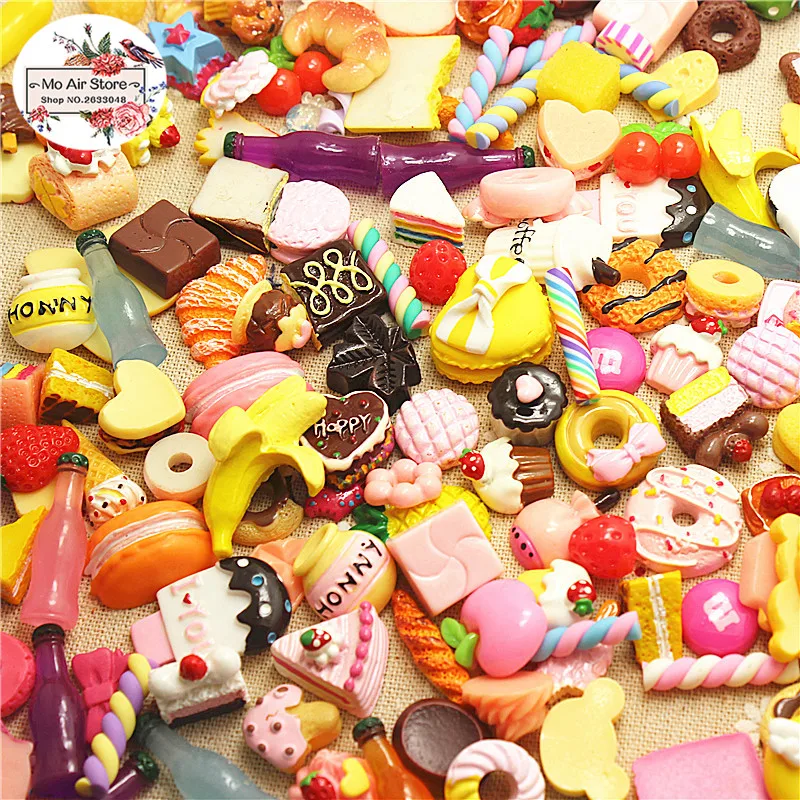 Смешанный дизайн десерт 100 шт. кабошон из смолы с плоской задней стороной