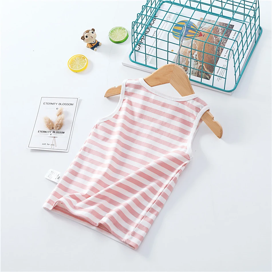 2-8 Years Summer Baby Boys Vests T-shirts Children Thin Vest Top Kids Boy Girl Tops Clothes Cotton Tees Stripe printing Shirts