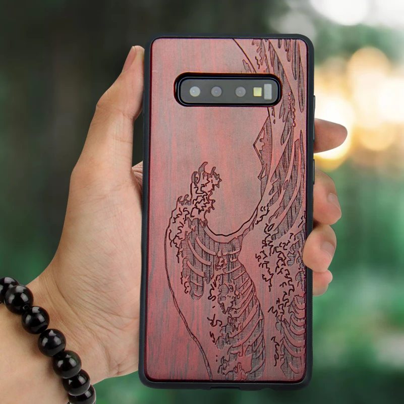 Чехол с резьбой по дереву и цветком для samsung Galaxy S10 S10 Plus, уникальный бамбуковый чехол для телефона s, чехол для samsung S10 S10 PLUS