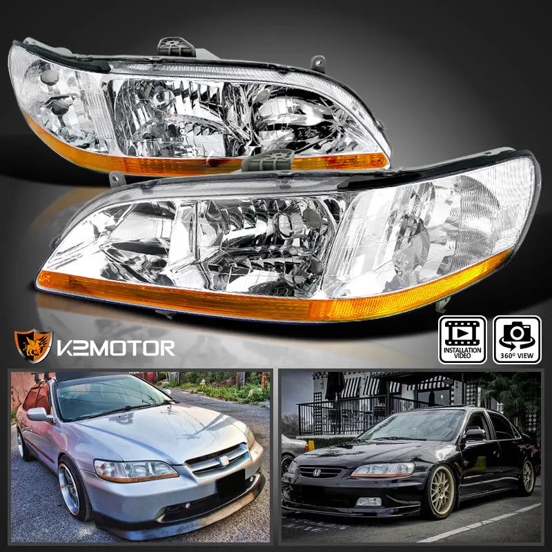 Для 98 02 Honda Accord 2/4dr JDM хромированные передние алмазные фары левый + правый|Гоночные
