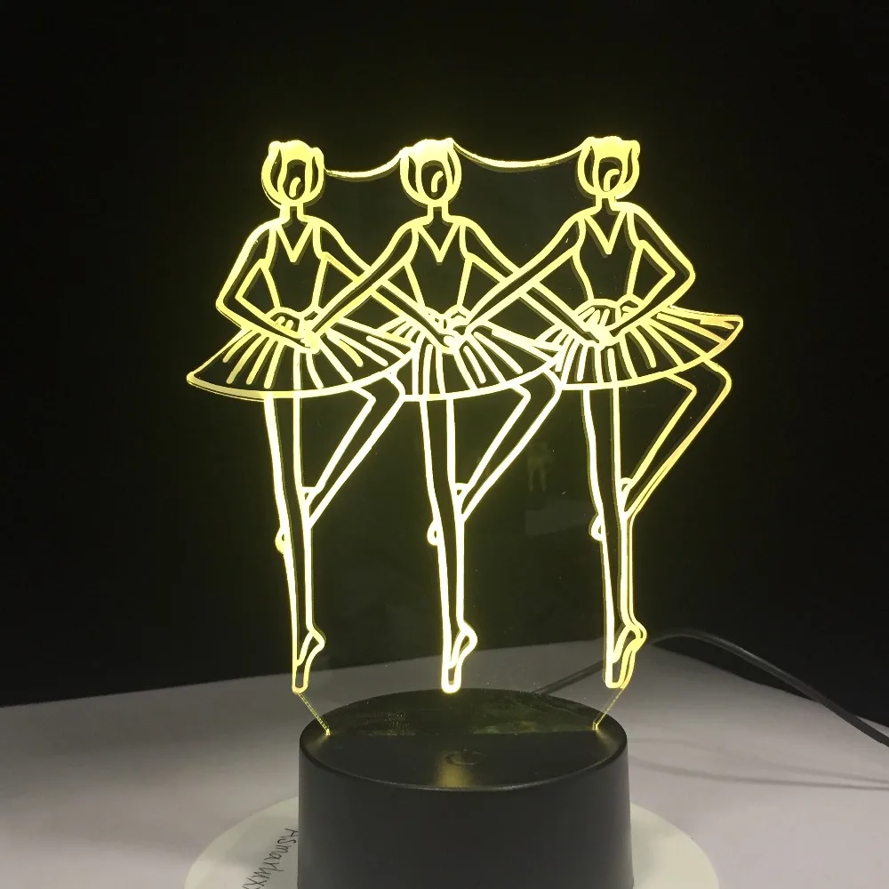 3D иллюзия Лампа три балетные колготки для танцев девочек светодиодный USB ночные