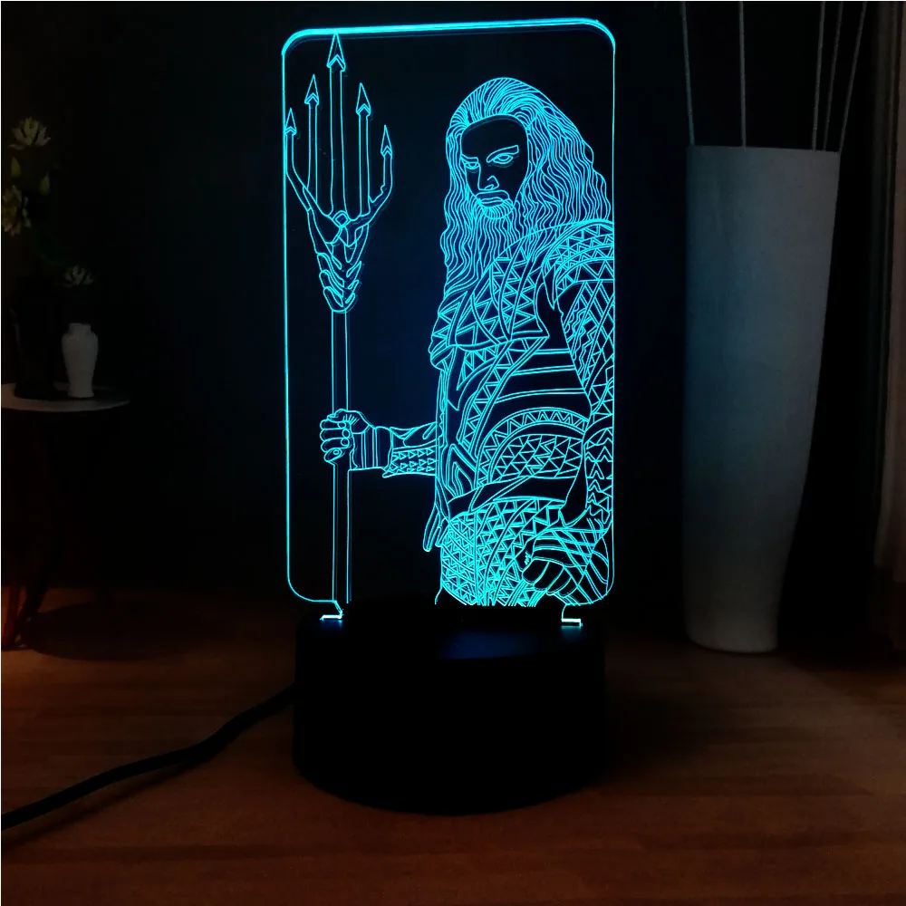 Новый 3D фильм Прохладный Аквамен акрил 7 цветов Изменение USB LED Декор прикроватный