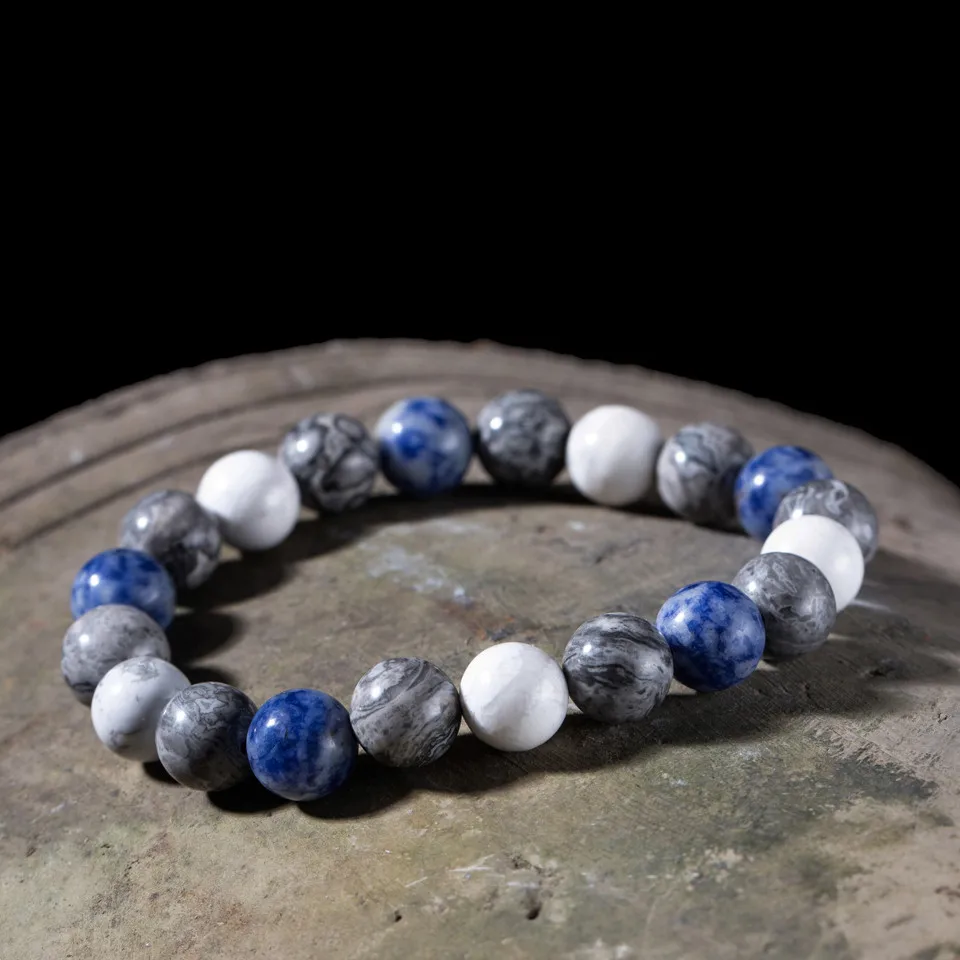 New Unique Charms Natural stone 8-10mm Hematite Black bead Starry sky &amp earth Men's Bracelet for Couple Best friend 2019 | Украшения