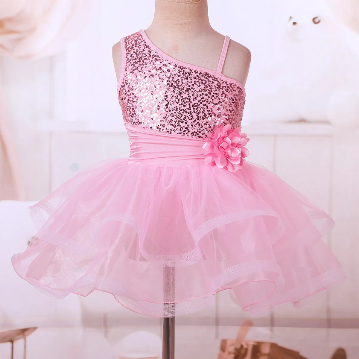 iiniim Flower Girls Dress One-Shoulder Sequins Reflective Costumes Ballerina for Kids Ballet Dance Gymnastics Leotard Tutu | Детская